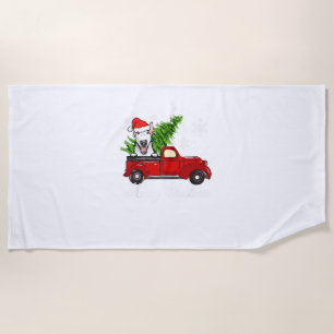 Bull Terrier Dog Riding Red Truck Weihnachtsdekor Strandtuch