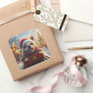 Bull Terrier Dog Roller Untersetzer Weihnachten Quadratischer Aufkleber