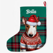 Bull Terrier Dog Rot und Grün Kariert Personalisie Großer Weihnachtsstrumpf (Rückseite)