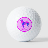 Bull Terrier Dog Silhouette Hot Pink & Blue Golfball (Vorderseite)