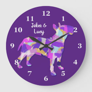 Bull Terrier Dog Silhouette Niedlich Lila PY&B Große Wanduhr