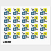 Bull Terrier Dog Silhouette & Paw Y&B Grid Quadratischer Aufkleber (Blatt)