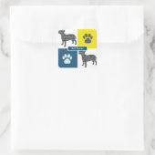 Bull Terrier Dog Silhouette & Paw Y&B Grid Quadratischer Aufkleber (Tasche)