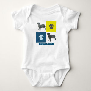 Bull Terrier Dog Silhouette & Paw Y&B Grid Square Baby Strampler