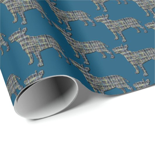 Bull Terrier Dog Silhouette Y&B Grid Blue Geschenkpapier (Rolleneckpunkt)