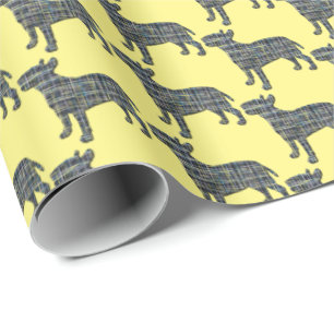 Bull Terrier Dog Silhouette Y&B Grid Yellow Geschenkpapier