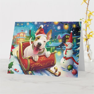 Bull Terrier Dog Sleigh Snow Weihnachten Karte