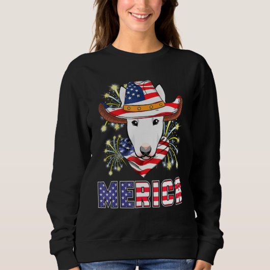 Bull Terrier Dog Us Flag Hat Fireworks Merica 4. Sweatshirt (Vorderseite)