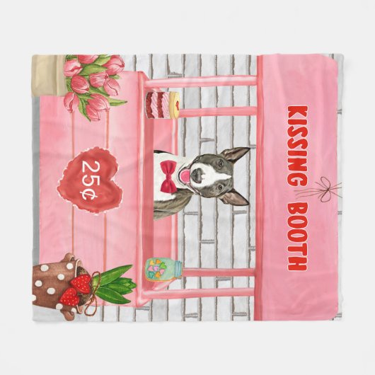 Bull Terrier Dog Valentine's Day Kissing Booth Fleecedecke (Vorderseite (Horizontal))