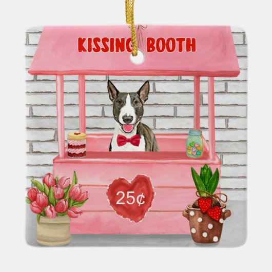 Bull Terrier Dog Valentine's Day Kissing Booth Keramikornament (Vorderseite)