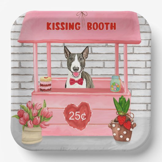 Bull Terrier Dog Valentine's Day Kissing Booth Pappteller (Vorderseite)