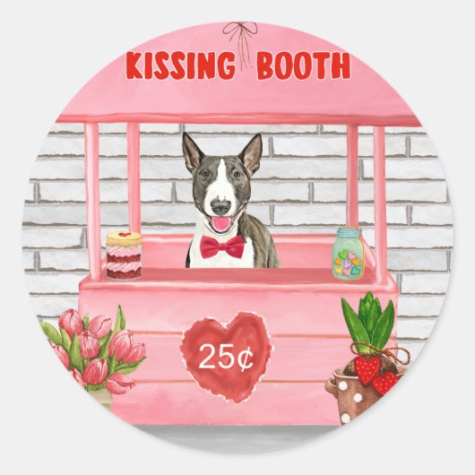 Bull Terrier Dog Valentine's Day Kissing Booth Runder Aufkleber (Vorderseite)