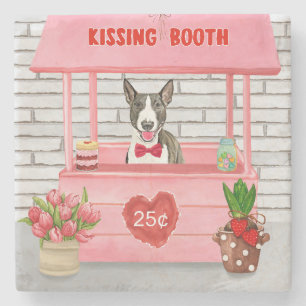 Bull Terrier Dog Valentine's Day Kissing Booth Steinuntersetzer