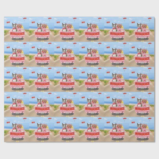 Bull Terrier Dog Valentine's Day Lkw Herz Geschenkpapier (Flach)