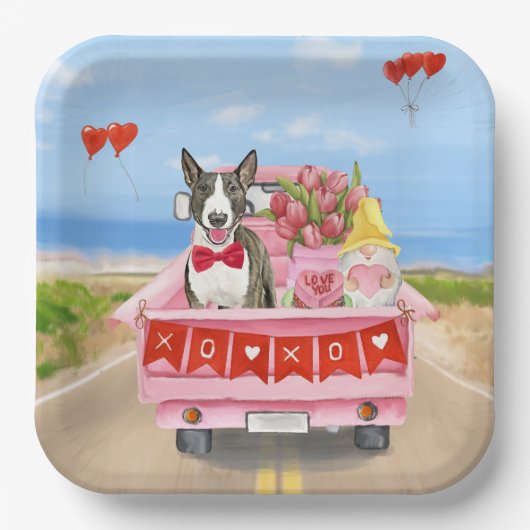 Bull Terrier Dog Valentine's Day Lkw Herz Pappteller (Vorderseite)