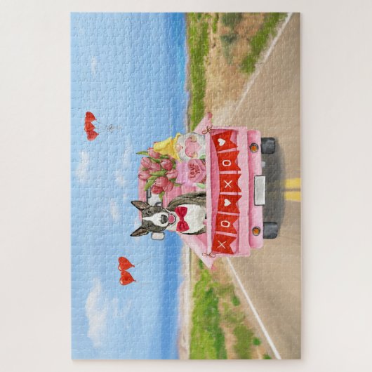 Bull Terrier Dog Valentine's Day Lkw Herz Puzzle (Vertikal)