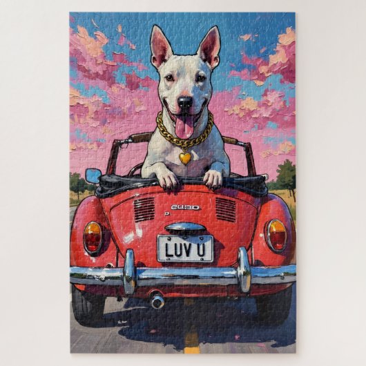 Bull Terrier Dog Valentine's Day Red Convertible Puzzle (Vertikal)