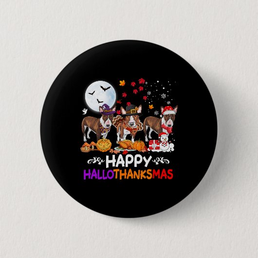 Bull Terrier Dog Weihnachten glücklich Hallothankm Button (Vorderseite)
