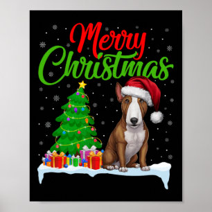 Bull Terrier Dog Weihnachtsbaum Lichter Funny Xmas Poster