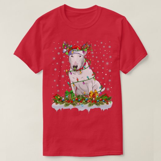 Bull Terrier Dog Weihnachtsmannmütze Reindeer Chri T-Shirt (Design vorne)