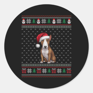 Bull Terrier Dog Weihnachtsmannmütze Ugly Xmas Dog Runder Aufkleber