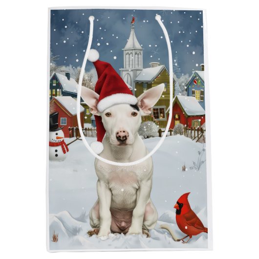 Bull Terrier Dog Winter Wunderland Weihnachtsfreud Mittlere Geschenktüte (Vorderseite)
