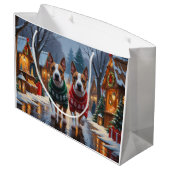 Bull Terrier Dogs Christmas Snow Holiday Große Geschenktüte (Rückseite Schrägansicht)