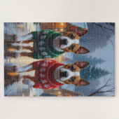 Bull Terrier Dogs Christmas Snow Holiday Puzzle (Horizontal)