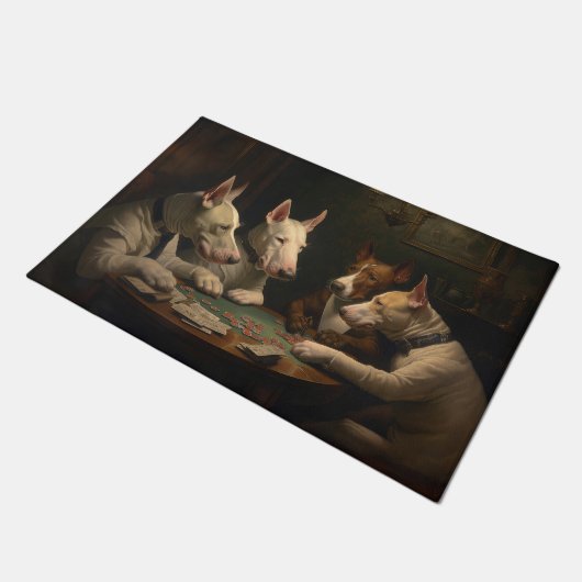 Bull Terrier Dogs Poker Art Fußmatte (Schrägansicht)