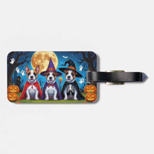Bull Terrier Dogs Pumpkin Halloween Funny Gepäckanhänger (Rückseite horizontal)