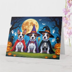 Bull Terrier Dogs Pumpkin Halloween Funny Karte