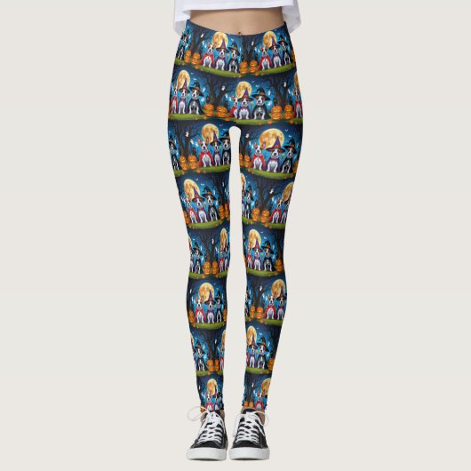 Bull Terrier Dogs Pumpkin Halloween Funny Leggings (Vorderseite)