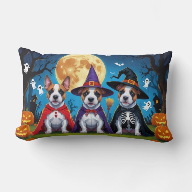 Bull Terrier Dogs Pumpkin Halloween Funny Lendenkissen (Vorderseite)