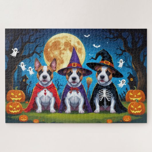 Bull Terrier Dogs Pumpkin Halloween Funny Puzzle (Horizontal)