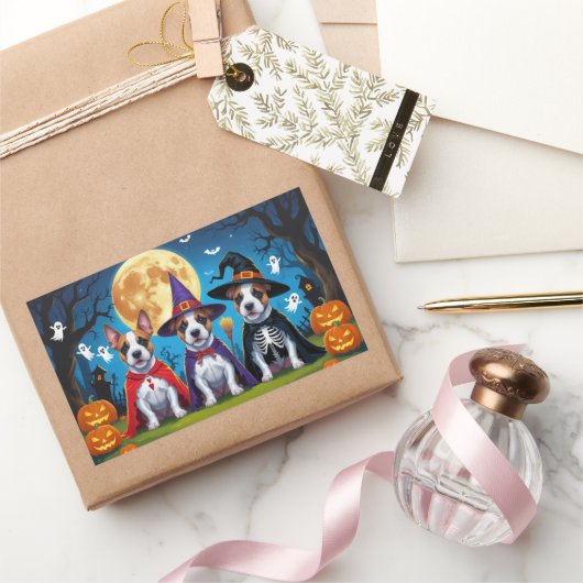 Bull Terrier Dogs Pumpkin Halloween Funny Rechteckiger Aufkleber (Schenken)