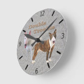 Bull Terrier Double Trouble Runde Wanduhr (Winkel)