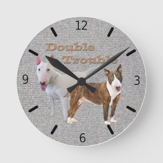 Bull Terrier Double Trouble Runde Wanduhr (Vorderseite)