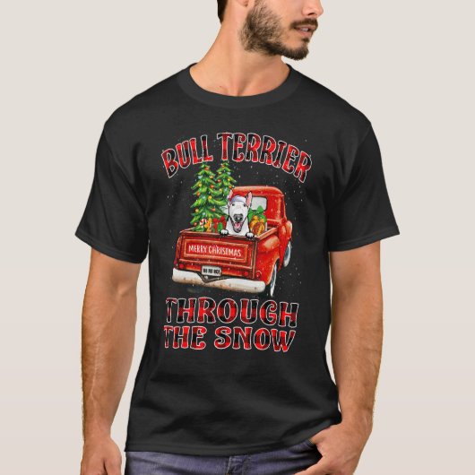 Bull Terrier durch den schneeweihnachtlichen Truck T-Shirt (Vorderseite)