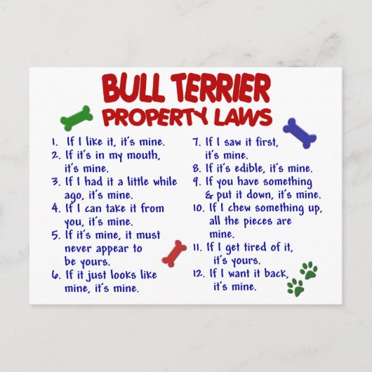 BULL TERRIER-Eigenschaftengesetze 2 Postkarte (Vorderseite)