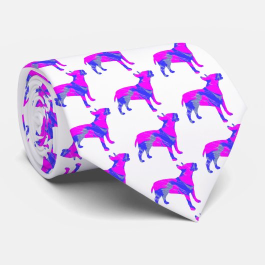 Bull Terrier English Dog PinkBlue Silhouette White Krawatte (Gerollt)