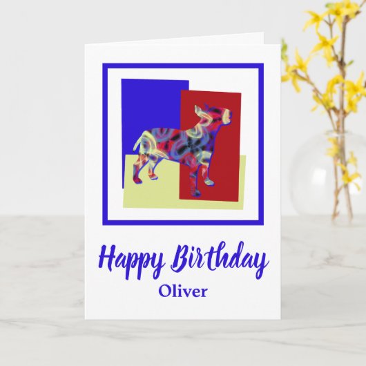 Bull Terrier English Dog Red Blue Yellow Birthday Karte (Gelbe Blume)