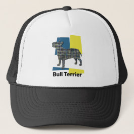 Bull Terrier English Dog Silhouette Tricolor Grid Truckerkappe