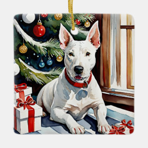 Bull Terrier feierliche Weihnachten Keramikornament