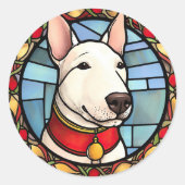 Bull Terrier Festglass Weihnachten Runder Aufkleber (Vorderseite)