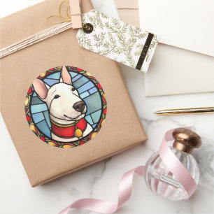 Bull Terrier Festglass Weihnachten Runder Aufkleber