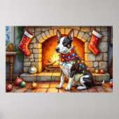 Bull Terrier Fireplace with Christmas Lights Poster (Vorne)