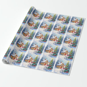 Bull Terrier Gemütliches Cottage Weihnachtsbaum Ku Geschenkpapier