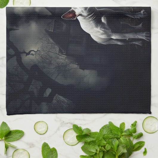 Bull Terrier Halloween Beängstigend Geschirrtuch (Gefaltet)