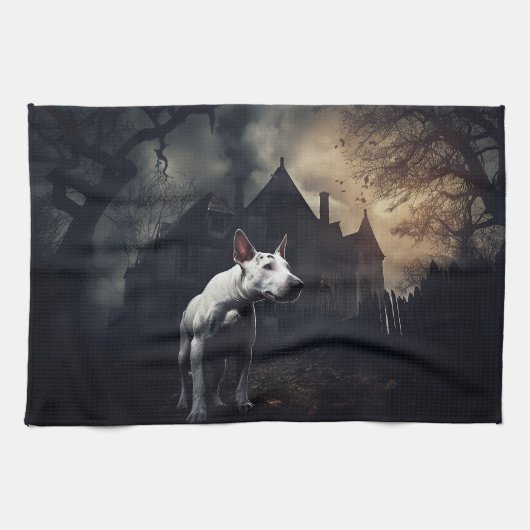 Bull Terrier Halloween Beängstigend Geschirrtuch (Horizontal)