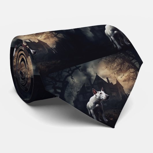 Bull Terrier Halloween Beängstigend Krawatte (Gerollt)